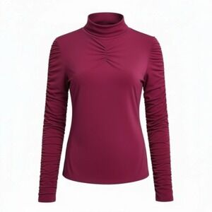 Susan Graver Ruched Turtleneck Long Sleeve Top Burgundy XL Stretch